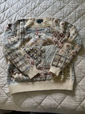 Lauren Ralph Lauren Limited Edition Western Patchwork Crewneck Sweater in Cream